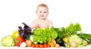 baby with veggies